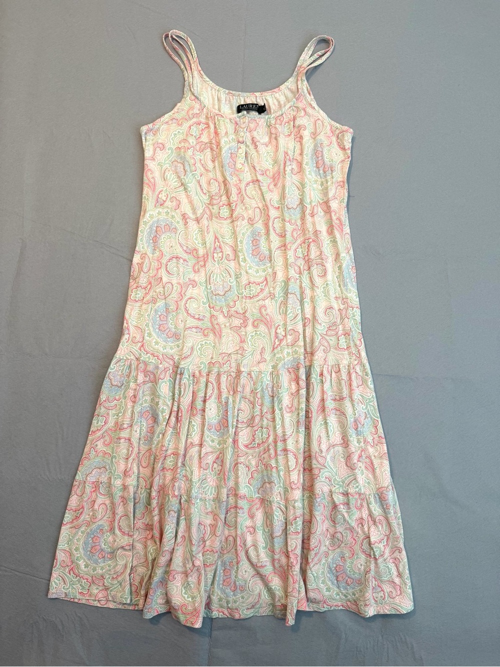 Lauren Ralph Lauren Gown Womens Small Pink Paisley Double Strap Nightgown PJs
